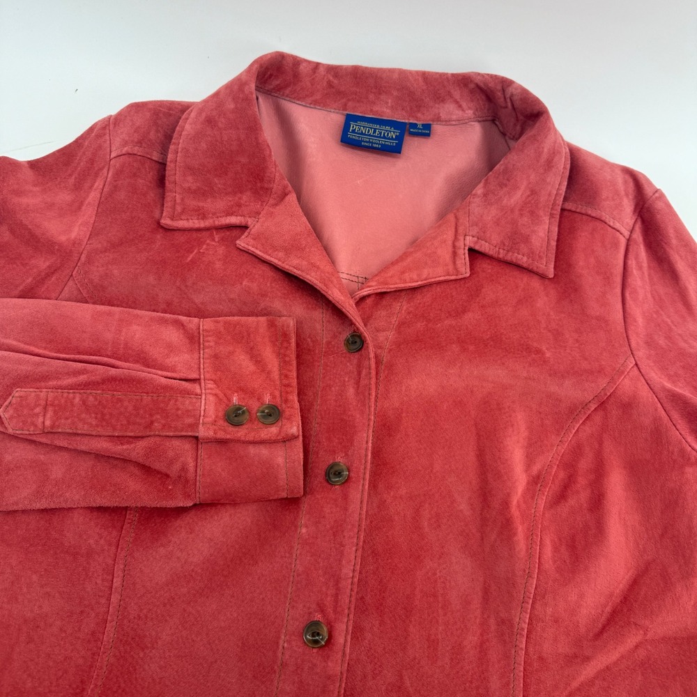 Pendleton Coral Pink Pig Suede Leather Button Front Shirt Jacket XL RN29685